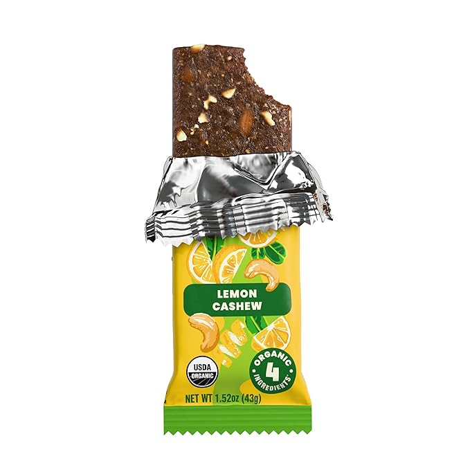 Bearded Brothers Vegan Organic Food Bar - Lemon Cashew, 12 Pack, Gluten Free, Paleo, Fiber, Whole 30 | Non GMO Low Glycemic Snacks (Packaging May Vary)