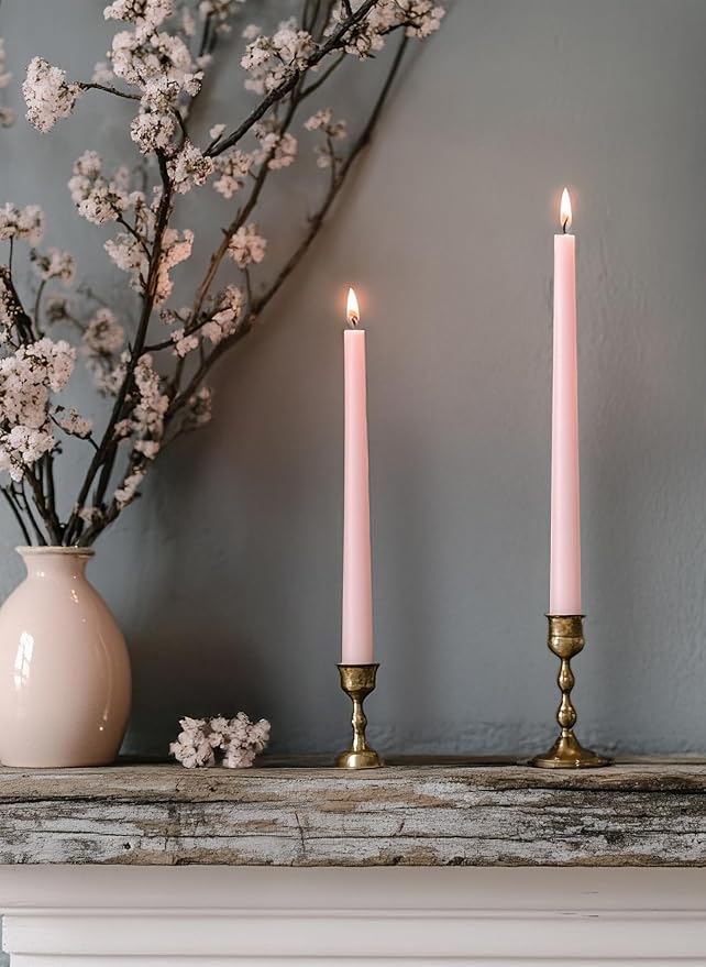 6 PK 10" Classic Taper Candles, Blush Pink, 7-8 Hours Long Burning, Unscented Tall Candlesticks