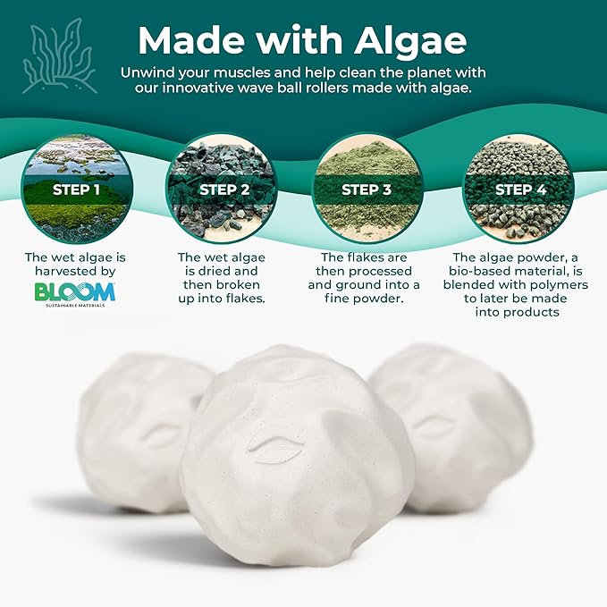 Oceanfoam Wave Massage Ball Rollers for Targeted Muscle Pain Therapy, Textured Travel Size,Yoga,Home & Fitness Health Tools for Body Sore Spots, Shoulders, Legs and Upper Back (Natural, Pack of 3)