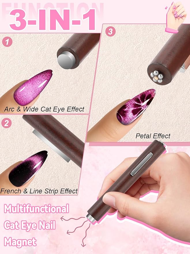 54PCS Cat Eye Nail Magnet Set, EBANKU Cat Eye Gel Nail Polish Magnet for Nails, 3 IN 1 Magnets for Cat Eye Gel Polish, Cat Eye Magnets Sticks Nail Design Tools Nail Art Accessories