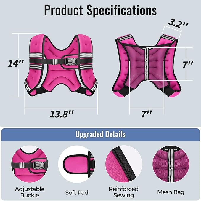 Weighted Vest for Women & Men with Reflective Stripe and Adjustable Buckle, Comfortable & Durable Rucking Vest for Walking, Running & Strength Training