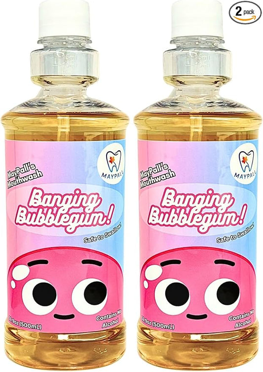 Bubblegum Flavored Kid's Mouthwash, Safe to Swallow, Natural, Promotes Healthy Teeth, Gentle Taste, No Burn, No Fluoride, No Alcohol, 16.9oz (Pack of 2).