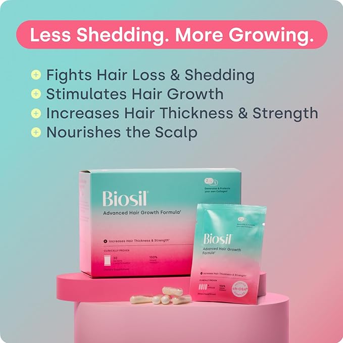 Biosil Advanced Hair Growth Formula - 30 Packets - Promotes Hair (re) Growth, Prevents Hair Loss and Shedding & Increases Thickness and Strength - with Patented ch-OSA - 1 Month Supply
