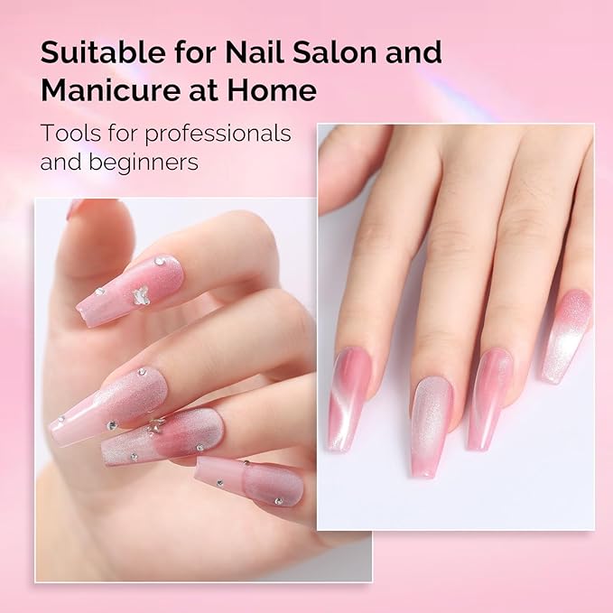 MelodySusie Cat Eye Gel Nail Polish Magnets, 3 in 1 Wooden Handle and Y-Shaped Double Head Nail Magnet Wand Set 2PCS, Suitable for Manicure Nail Design Salon DIY at Home