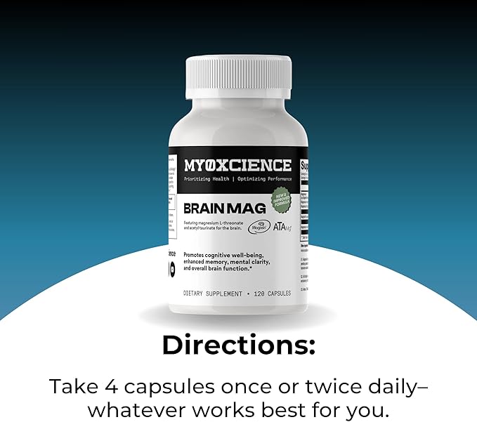 MYOXCIENCE Brain Mag | Featuring Magnesium L-Threonate and Magnesium Glycinate | Promotes Cognitive Well-Being, Enhanced Memory, Mental Clarity and Overall Brain Function | 120 Capsules