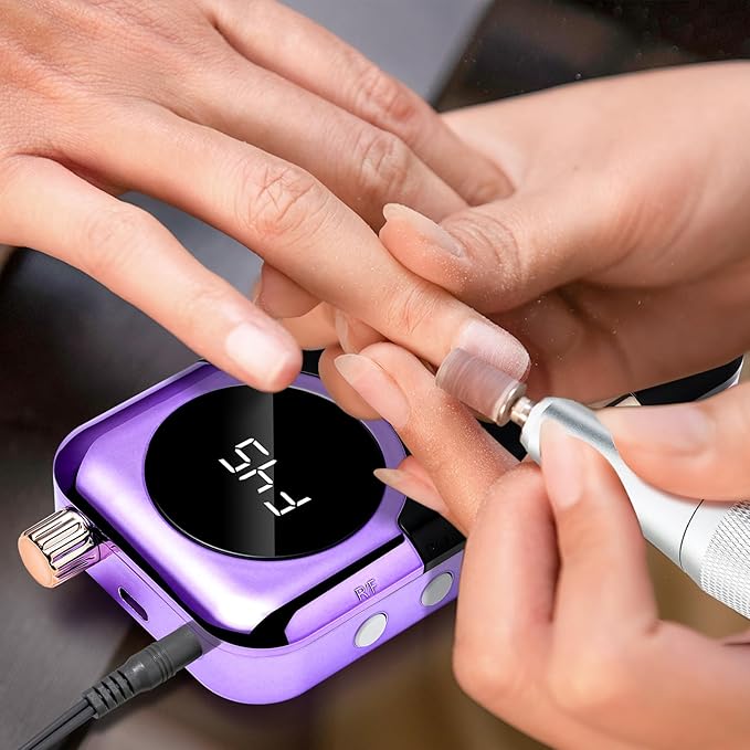 LIMEGIRL Professional Electric Nail Drill Kit 45000RPM Portable Cordless Toenail Cordless Toenail Machine with 14 Drill Bits and Base for Women (Purple)