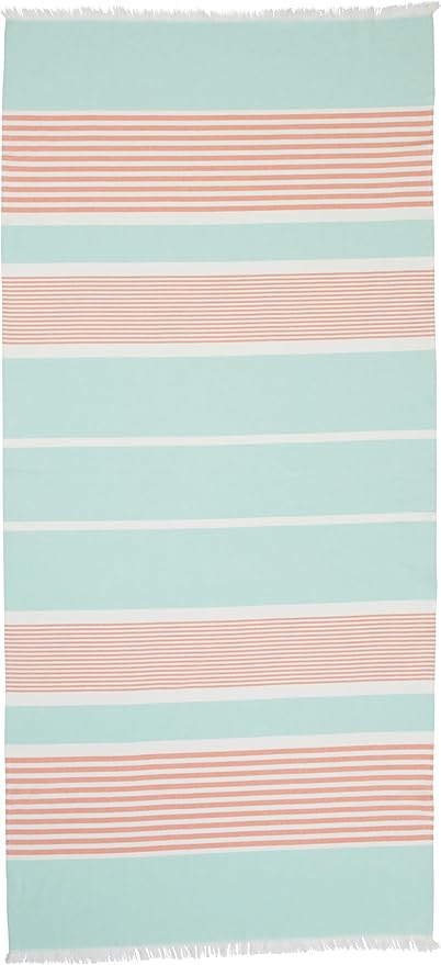The Good Earth 2 Pack Oversized Turkish Beach Towel Set, 35" x 78", Mint/Coral, Sand Resistant, 100% Cotton