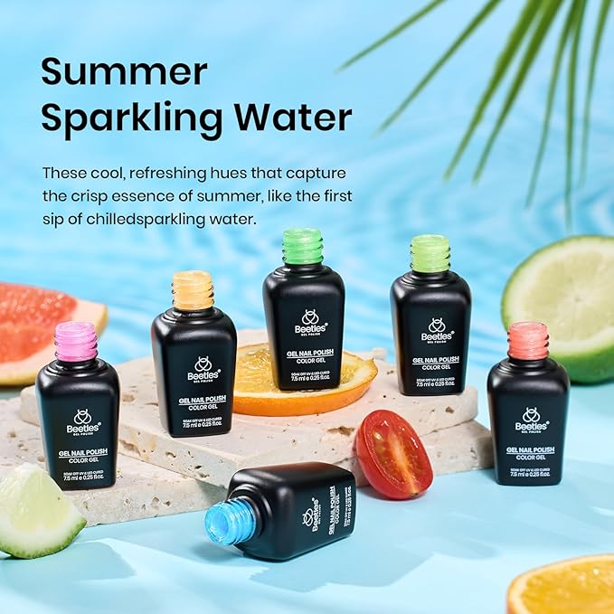 Beetles Glitter Gel Polish Set - 6 Colors Sparkling Water Shimmer Blue Green Pink Orange Glitter Neon Gel Polish Soak Off Nail Art Design Soak off Uv Gel Manicure Gift for Girls Women