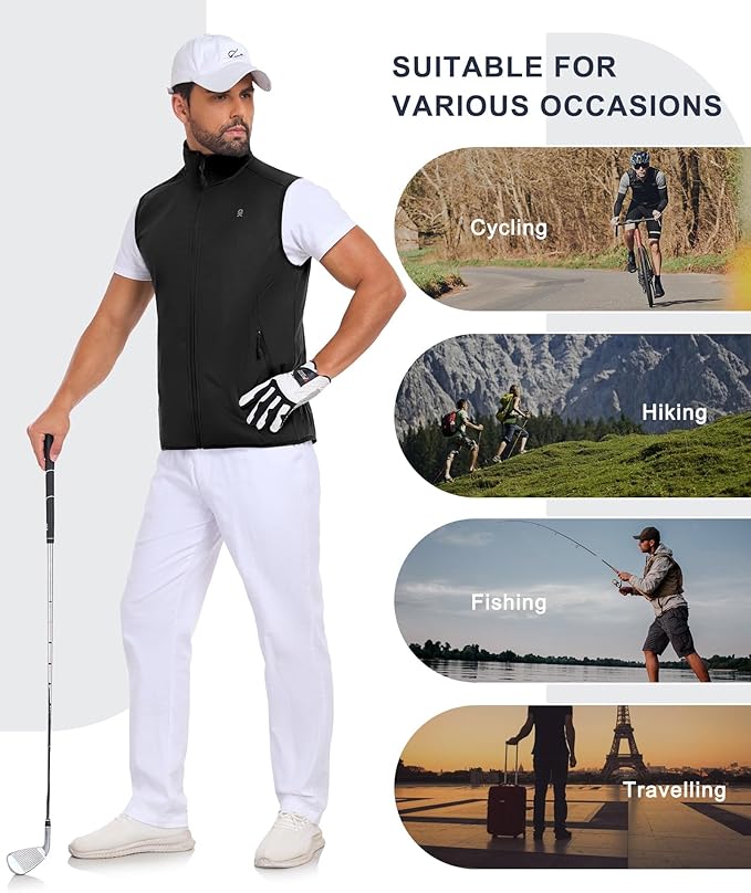 Little Donkey Andy Men's Water-resistant Outerwear Vests, Stretch Windproof Vest for Cycling, Running, Golf