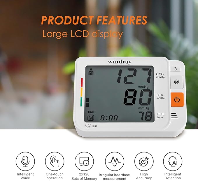Automatic Upper Arm Blood Pressure Monitor with a Large-Screen Display,Digital Upper Arm Bp Machine for Home Use with Adjustable XL Cuff 8.66-16.54″, Users 120 Sets Memory