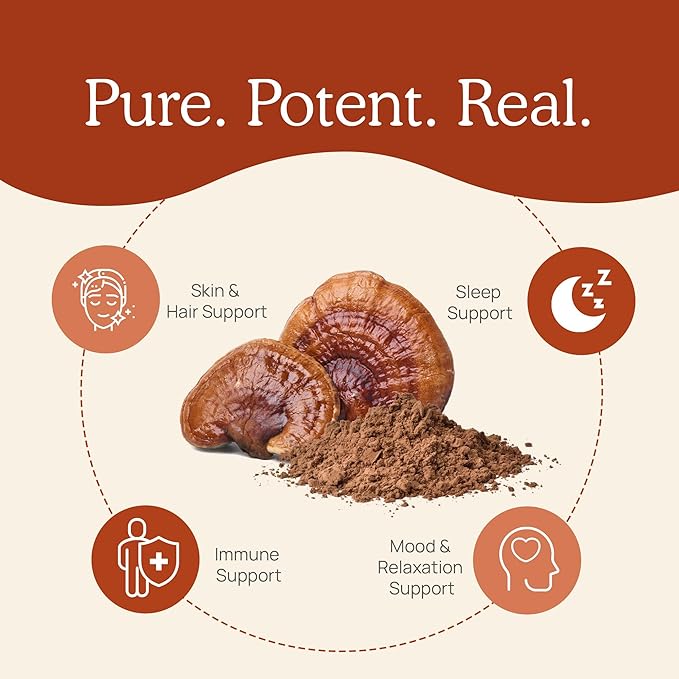Real Mushrooms Reishi Mushroom Powder - Handpicked Organic Mushroom Extracts - Red Reishi for Tranquil Daily Wellness with Verified Beta Glucans Vegan, Non-GMO, No Grain Fillers, 45 Servings
