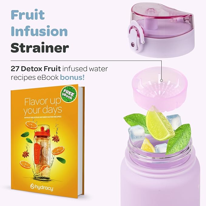 Hydracy Water Bottle with Time Marker -Large 32oz BPA Free Gradient Water Bottle - Leak Proof Gym Bottle with Fruit Infuser Strainer & Times to Drink -Ideal for Fitness Sports & Outdoors