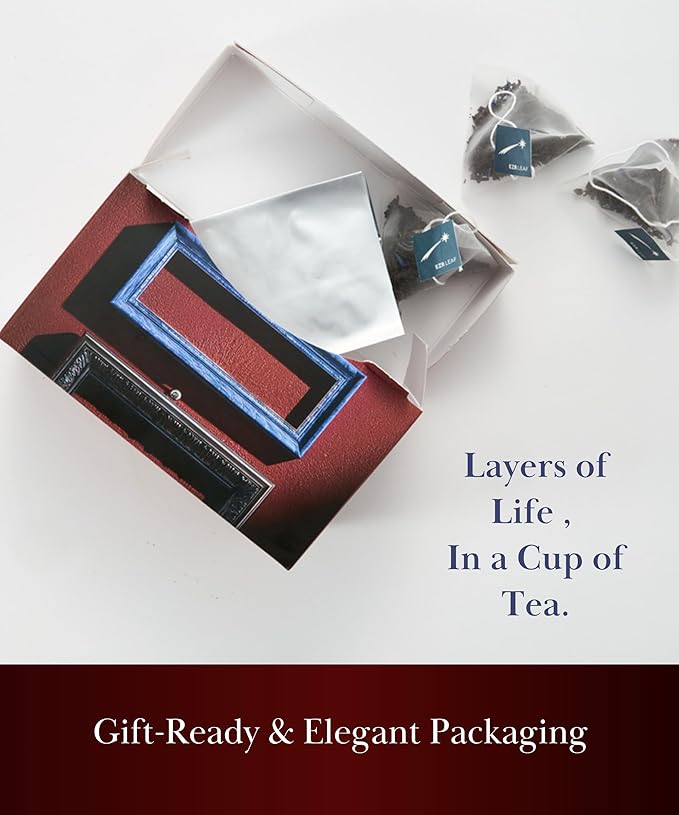 ERZ Leaf Earl Grey Ceylon Black Tea Premium Whole Leaf with Bergamot & Cornflower Blend, 20 Pyramid Tea Bags 2.1 Once, Gift Box Ready, Elegant Aroma, Smooth Flavor