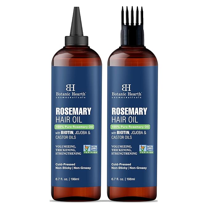 Botanic Hearth 100% Pure Rosemary Oil For Hair Growth | Infused with Biotin, Jojoba, Castor Oil | Hair Oil Repairs Dry Damaged Hair, Strengthening, Healthier - Hair Tonic, 6.7 fl oz (pack of 2)