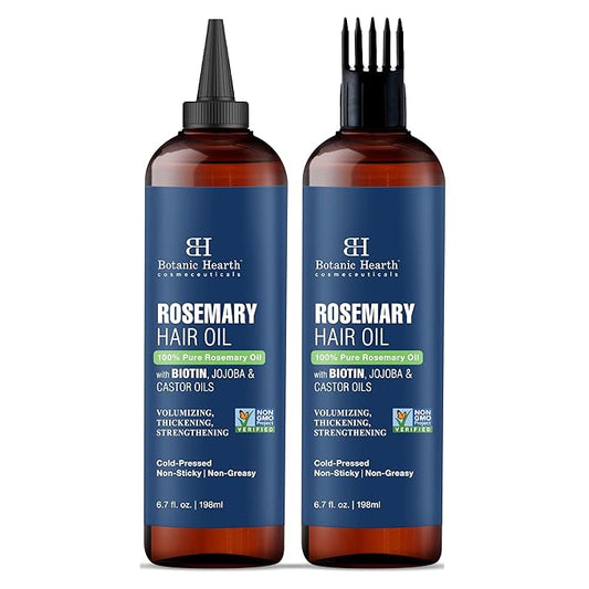Botanic Hearth 100% Pure Rosemary Oil For Hair Growth | Infused with Biotin, Jojoba, Castor Oil | Hair Oil Repairs Dry Damaged Hair, Strengthening, Healthier - Hair Tonic, 6.7 fl oz (pack of 2)