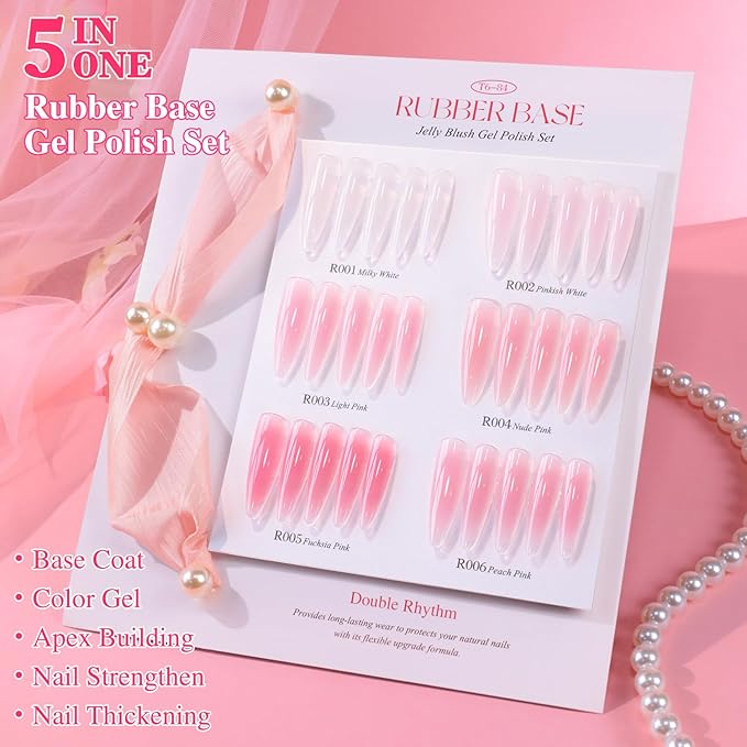 Double Rhythm 6 Pcs 15 ML Gel Polish Set Same Color Same Bottle Soak Off Gel Polish Kit Nail Art Manicure Salon DIY at Home for Women (Milky Nude Pink-T6-84)