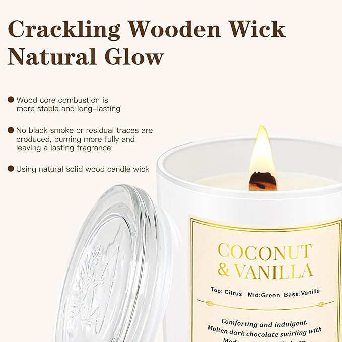 2 Pack Wood Wick Coconut & Vanilla Candle Gift Set – Long Lasting Soy Wax Candles with Gift Boxes, Holiday Aromatherapy Candles for Home Decor & Christmas Gifts