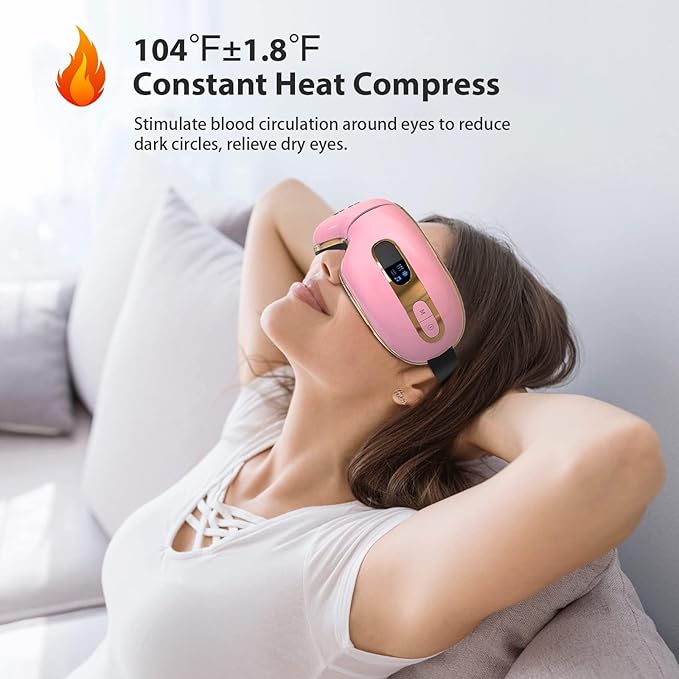 Eye Massager with Heat and Coolling for Migraines, Dry Eyes, Eye Strains, Eye Massager Mask Heat Cold Tech Bluetooth Music for Sleeping Birthday Gifts for Women Men