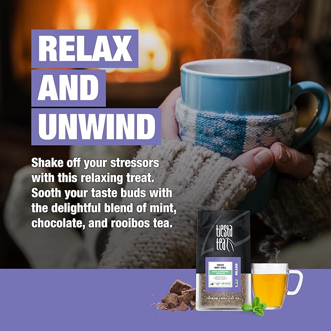 Tiesta Tea - Cocoa Mint Chill Loose Leaf Tea, Chocolate Peppermint Herbal Rooibos Blend, Non-Caffeinated, Hot or Iced, Makes Up to 200 Cups, Resealable Bulk Pouch, 12 Ounce