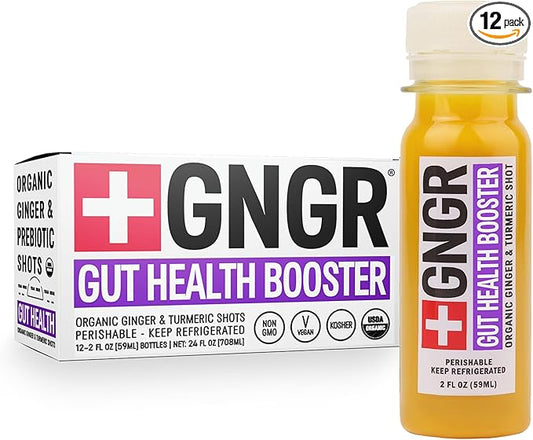 +GNGR Gut Health Booster + Colon Cleanse & Debloat, Less Cravings, Organic Ginger Shot with Apple Cider Vinegar, Aloe Vera, Pre+Probiotics, Turmeric. Immunty & Digestion. 2 fl oz (Pack of 12)