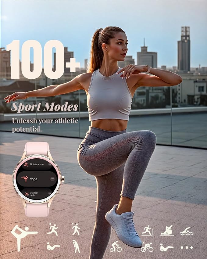 TOOBUR Smart Watch for Women, Smartwatch Compatible Android and iOS Phone, Answer/Make Calls, Fitness Tracker/Step Counter/Running Watch, Sleep/Heart Rate Monitor, 100 Sports, IP68 Waterproof, Pink