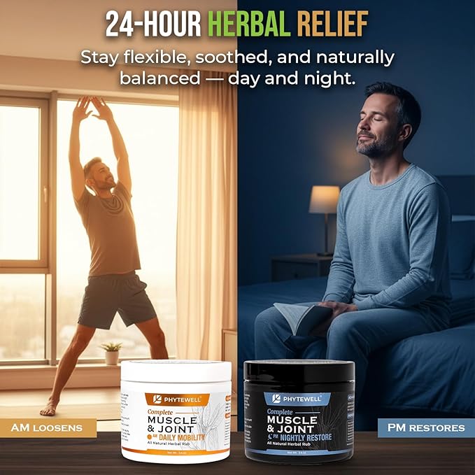 AM/PM Herbal Muscle & Joint Rub Bundle – AM for Mobility & Flexibility, PM for Recovery & Relaxation – All-Day Comfort, CO₂ Extracted, Non-Greasy
