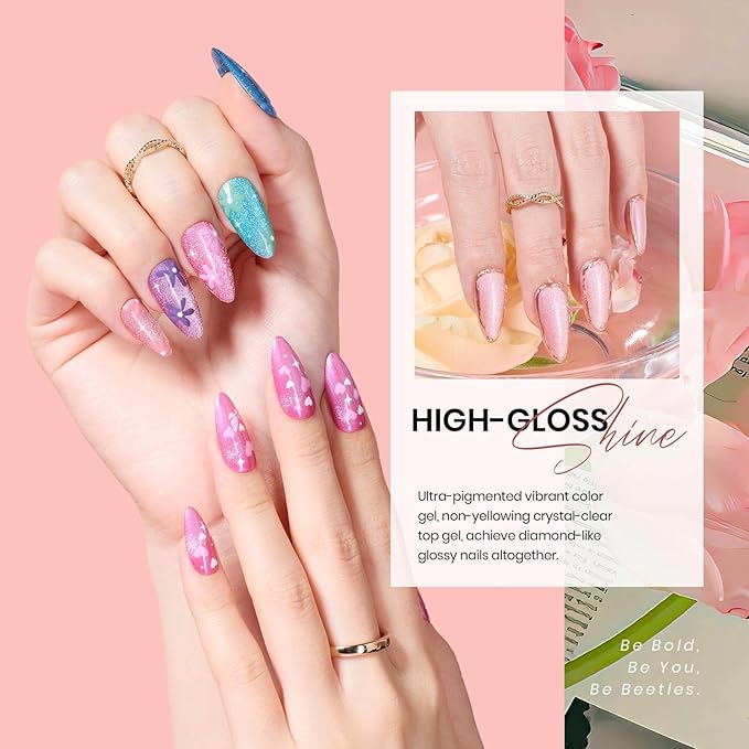 beetles Cat Eye Gel Polish Set - Floral Verses 20 Colors Fall Winter Gel Polish Kit, Blue Pink Purple Green Shimmer Nail Colors, with Magnet Stick Glossy & Matte Gel Top Base Coat UV Gifts for Women