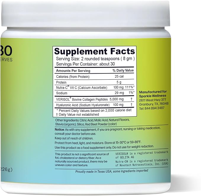 VERISOL Bioactive Hydrolyzed Collagen Peptides | Collagen Powder with Vitamin C & Hyaluronic Acid for Hair, Skin, and Nail Health | Skin Boost Plus (Acai Lemonade) [30-Serves]