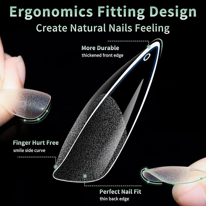 Medium Stiletto Nail Tips, 216pcs Acrylic Soft Fake Nails Gel Nail Tips, Full Cover Pre-Shaped Matte Clear Press on Nails for Extension, Diy at Home Manicure 12 Sizes