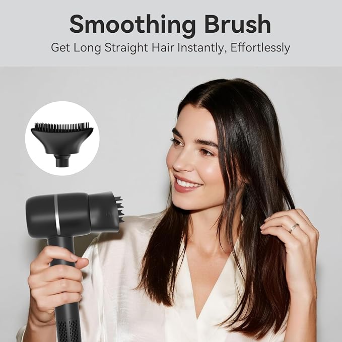 Hair Dryer,Less Heat Damage 160,000RPM High Speed Blow Dryer,Negative Ionic Care Hair Dryer,Fast Drying Ionic Blow Dryer,Thermo-Control Low Noise with Smoothing Brush & Diffuser, Black