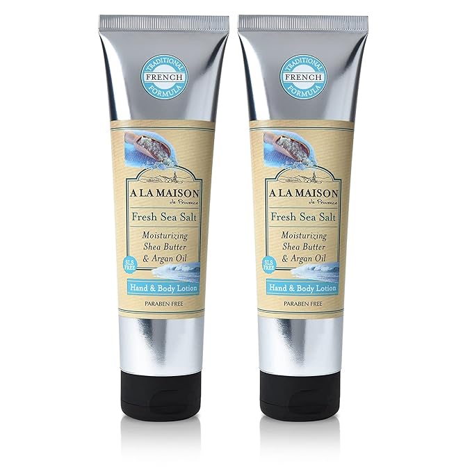 A LA MAISON De Provence Hand and Body Lotion | Natural Moisturizing Lotion with Argan Oil and Shea Butter | Moisturizer for Dry Skin | Paraben and Phthalates Free | Fresh Sea Salt Scent 8 Oz (2 Pack)