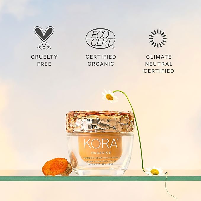 KORA Organics Turmeric Glow Moisturizer, Hydrate and Illuminate, Certified Organic, Cruelty Free, Refillable, 1.69 fl oz