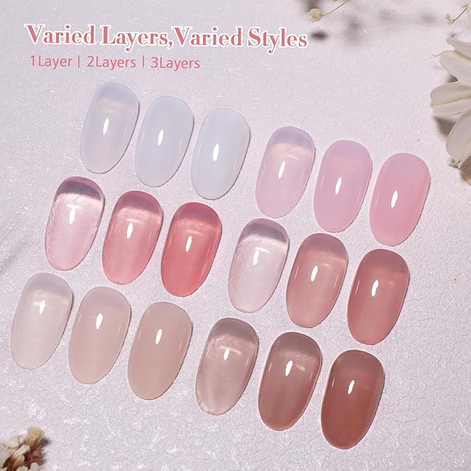 10ml Hema-Free Transparent Jelly Gel Nail Polish Set 6 Colors Sheer Nude Milky White Pink Art DIY Salon Gift for Women