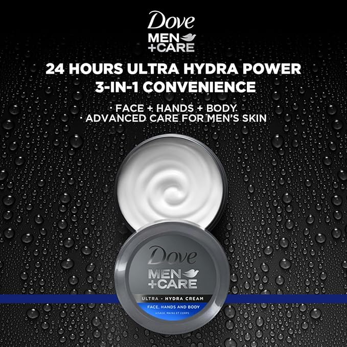 Dove Men+Care Ultra Hydra Cream - Dove Lotion, 3-In-1 Advanced Skin Care for Men, Face Cream, Hand & Body Lotion for Dry Skin, 2.53 Fl Oz (Pack of 24)