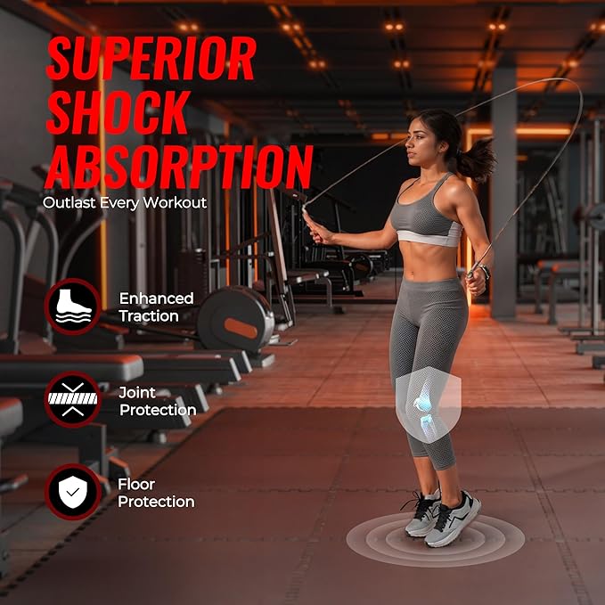 SUPERJARE 0.79'' Extra-Thick Exercise Equipment Mats, 18 Pcs 72 Sq Ft Rubber Top Floor Tiles with High Density EVA Foam, Interlocking Gym Flooring for Home Gym, Workout Mat, Black