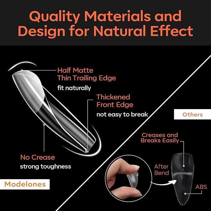 modelones Medium Square Nail Tips, Pre-shaped Soft Gel Tips Fake Nails False Acrylic Clear Full Cover Press on Extension Kit Gel Manicure DIY at Home 216PCS 12Sizes