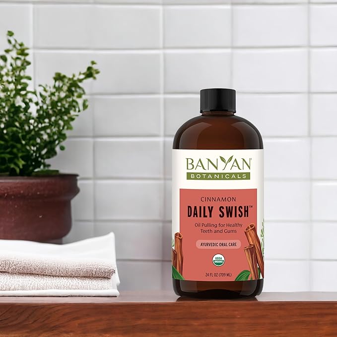 Banyan Botanicals Cinnamon Daily Swish – Organic Ayurvedic Pulling Oil with Coconut Oil – Mouthwash for Fresh Breath and Sparkling Oral Health* – 24 oz – Non GMO Sustainably Sourced Vegan