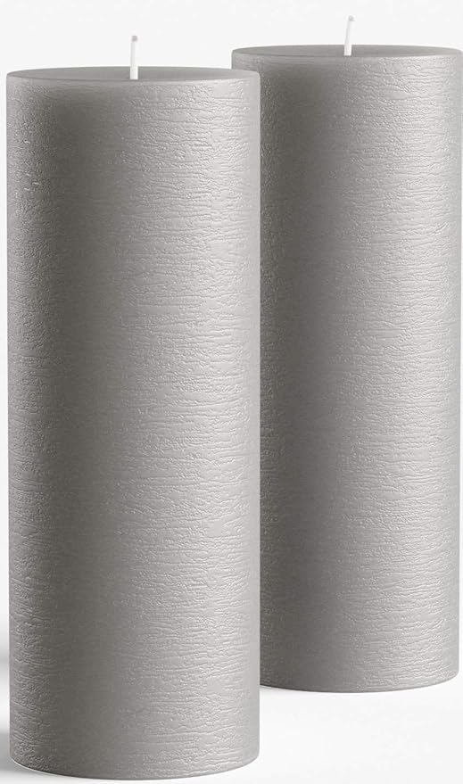Set of 2 Pillar Candles 3" x 8" Unscented Handpoured Weddings, Home Decoration, Restaurants, Spa, Church Smokeless Cotton Wick - Grey