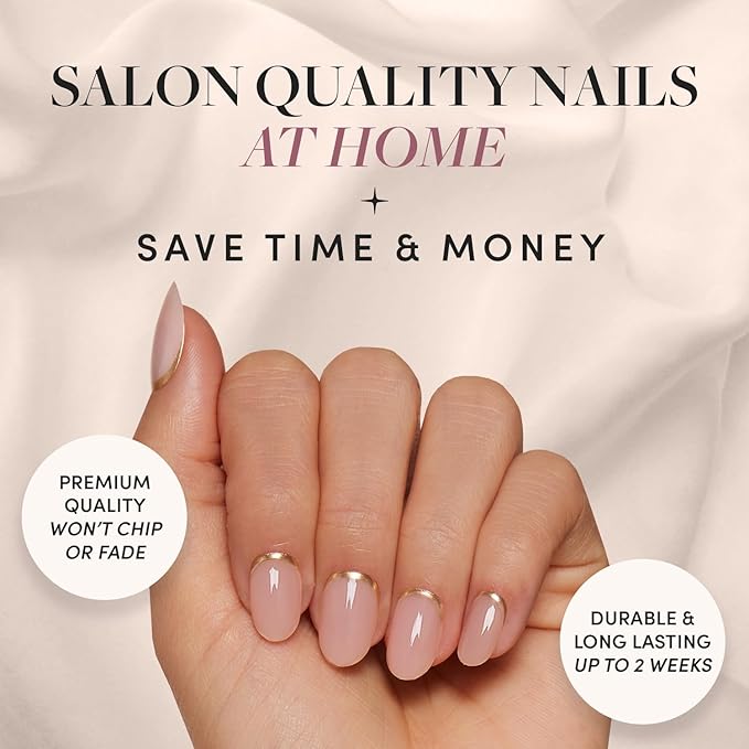 Glamnetic Press On Nails - Goal Digger | Glossy, Semi-Transparent, Short Round Nails, Salon Quality | 12 Sizes - 30 Nail Kit with Glue