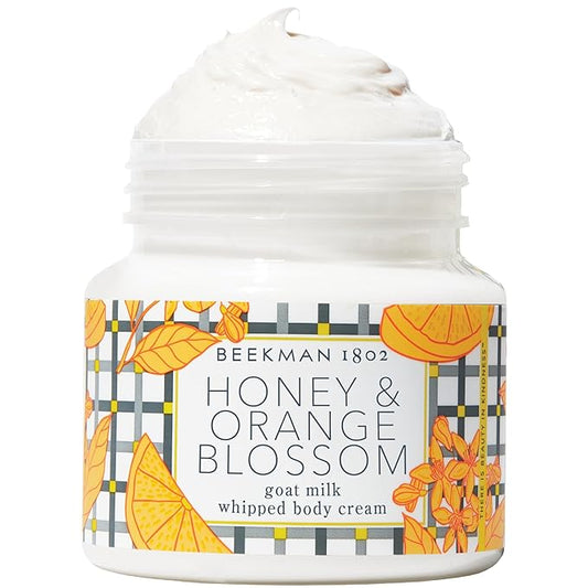 Beekman 1802 Whipped Body Cream, Honey & Orange Blossom - Scented - 8 oz - Intensely Hydrating & Softens Skin - With Goat Milk - Good for Sensitive Skin - Cruelty Free