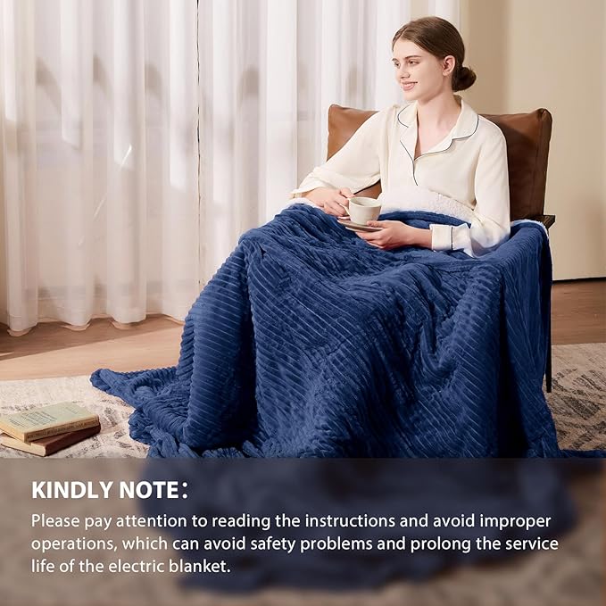 Homemate Electric Heated Blanket Twin Size - 62"x84" Heating Blanket Twin Size 1/2/4/6/8 Hours Auto-Off 10 Heat Level Over-Heat Protection Soft Flannel Sherpa ETL Certification