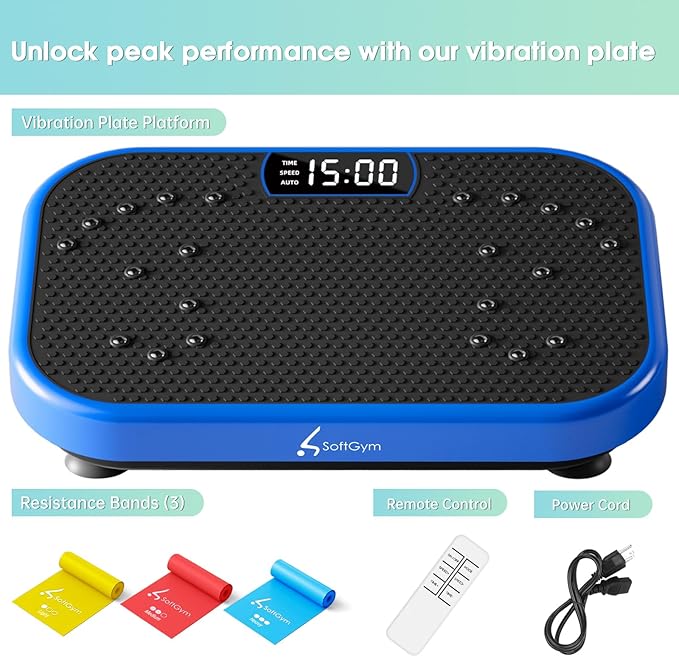 SoftGym Vibration Plate Exercise Machine for Lymphatic Drainage,Power Vibrate Stand Shake Board 450 Lbs Capacity Whole Body Workout Waver with Fitness Resistance Bands Weight Loss Gifts for Women Men