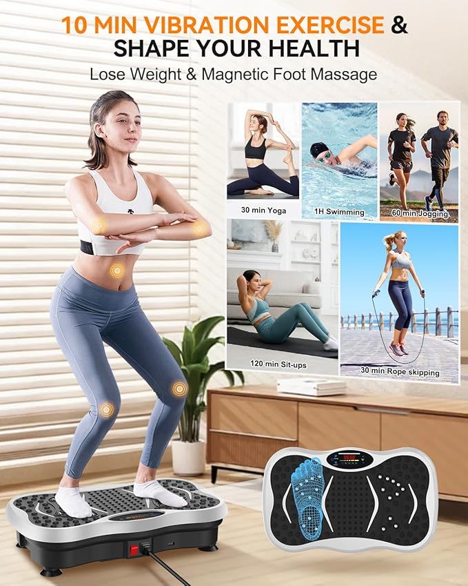 Vibration Plate Exercise Machine for Lymphatic Drainage, Vibration Plate with Bluetooth and LED Display for Women Men 120 Speed Levels Vibrating Equipment for Weight Loss Workout Equipment for Home