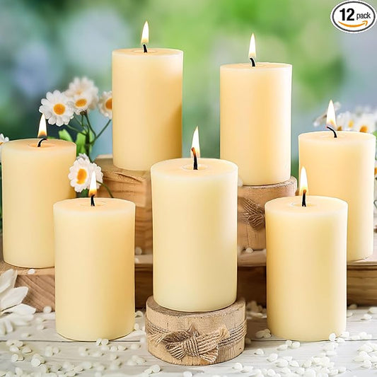 12 Pack Beeswax Pillar Candles,Ivory White Beeswax Candles-360 Hours Long Burning,Unscented Bees Wax Candles for Home,Prayer,Emergency,Dripless Smokeless Organic Pillar Candles 2x3in