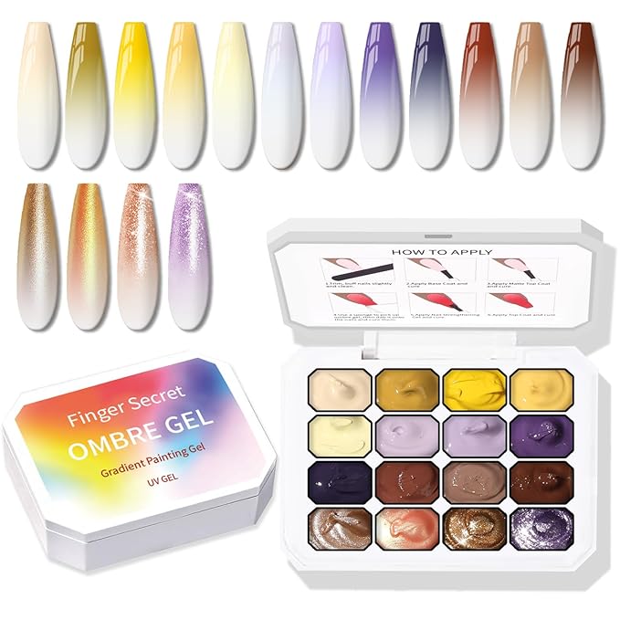 Sponges Pat Gel Nail Polish Palette, 16 Colors Blending Ombre Gel Polish Patting Gradient Painting Nails Art, No Wipe, UV/LED Cured (16 Colors D)