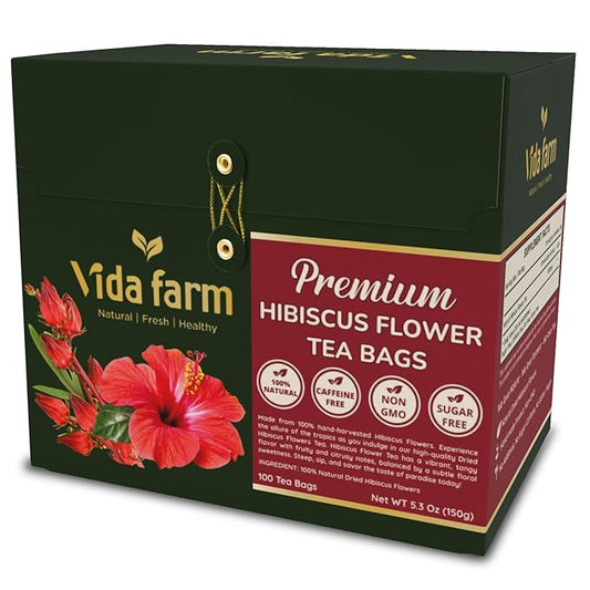 VIDA FARM 100 Hibiscus Tea Bags, 100% Natural Dried Hibiscus Flowers Tea Bags, No Sugar, No Caffeine, No Gluten