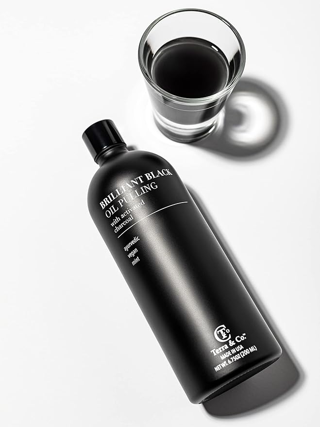 Terra & Co.® Brilliant Black® Oil Pulling Mouthwash | Natural Oil Rinse with Vitamin E for Strong Gums & Healthy Teeth | Fluoride-Free, Made in USA | 6.75 oz