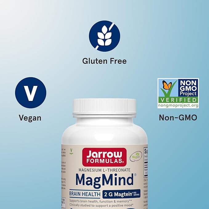 Jarrow Formulas MagMind - 90 Capsules - Includes Magnesium L-Threonate (Magtein) - Supports Brain Health & Function - 30 Servings