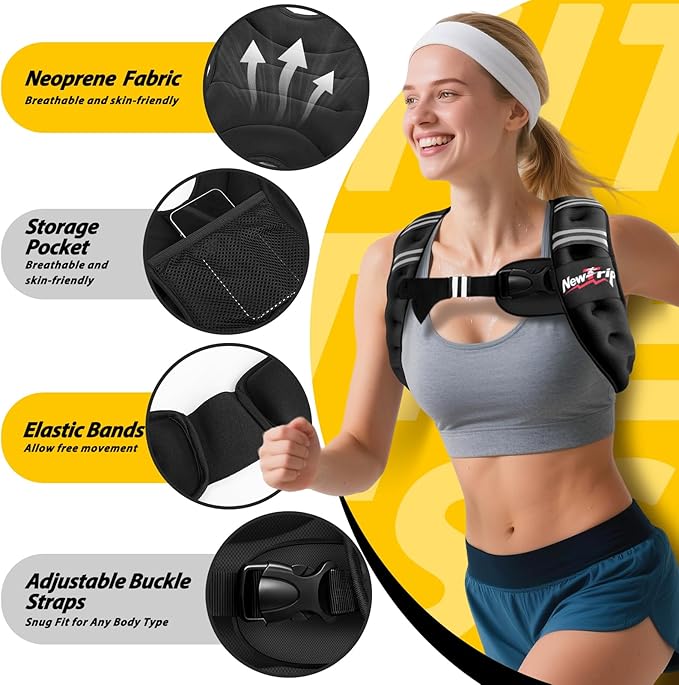 Weighted Vest Women & Men - 5lbs/8lbs/10lbs/12lbs/15lbs/20lbs/25lbs/30lbs Adjustable Weight Vest with Detachable Phone Pouch - Ideal for Rucking,Walking,Weight Loss,Training&Running
