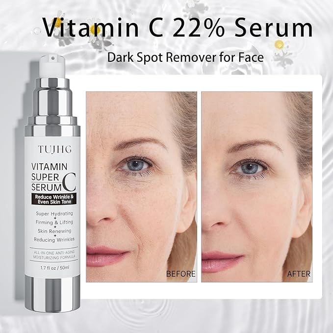 Vitamin C Retinol Serum for Face, Brightening & Anti-Aging with Hyaluronic Acid, Vitamin E, Peptides, Collagen - Hydrates, Firms, Lifts, Smooths, Targets Age Spots, Wrinkles, 1.7 Fl Oz